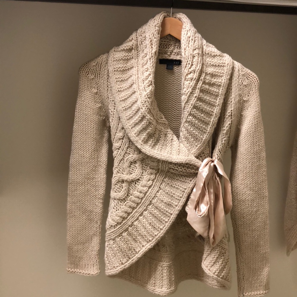 Forever 21 knit cardigan with satin tie